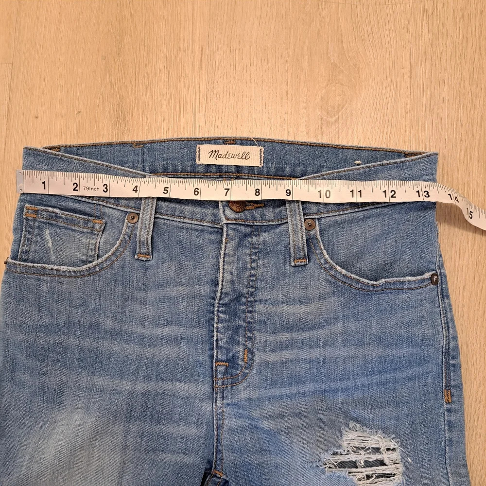 Madewell 9" High-Rise Medium Wash Distressed Hem Stretch Skinny Jeans Size 26 - Picture 6 of 9
